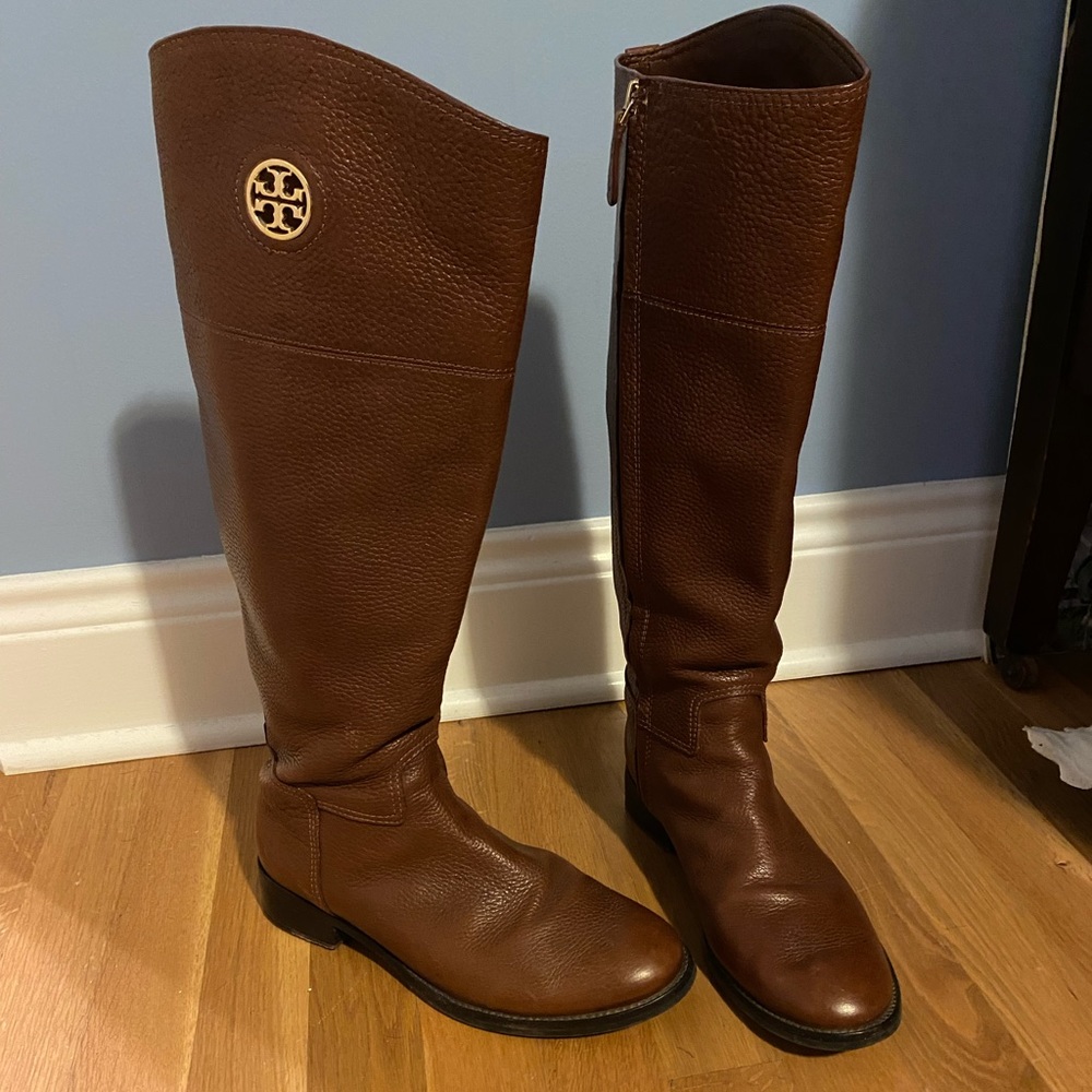 Tory Burch Women's Almond Brown Leather Junction Knee High Riding Boot